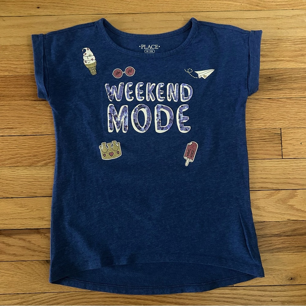TCP little girls size 7/8 blue “Weekend Mode” T-shirt
